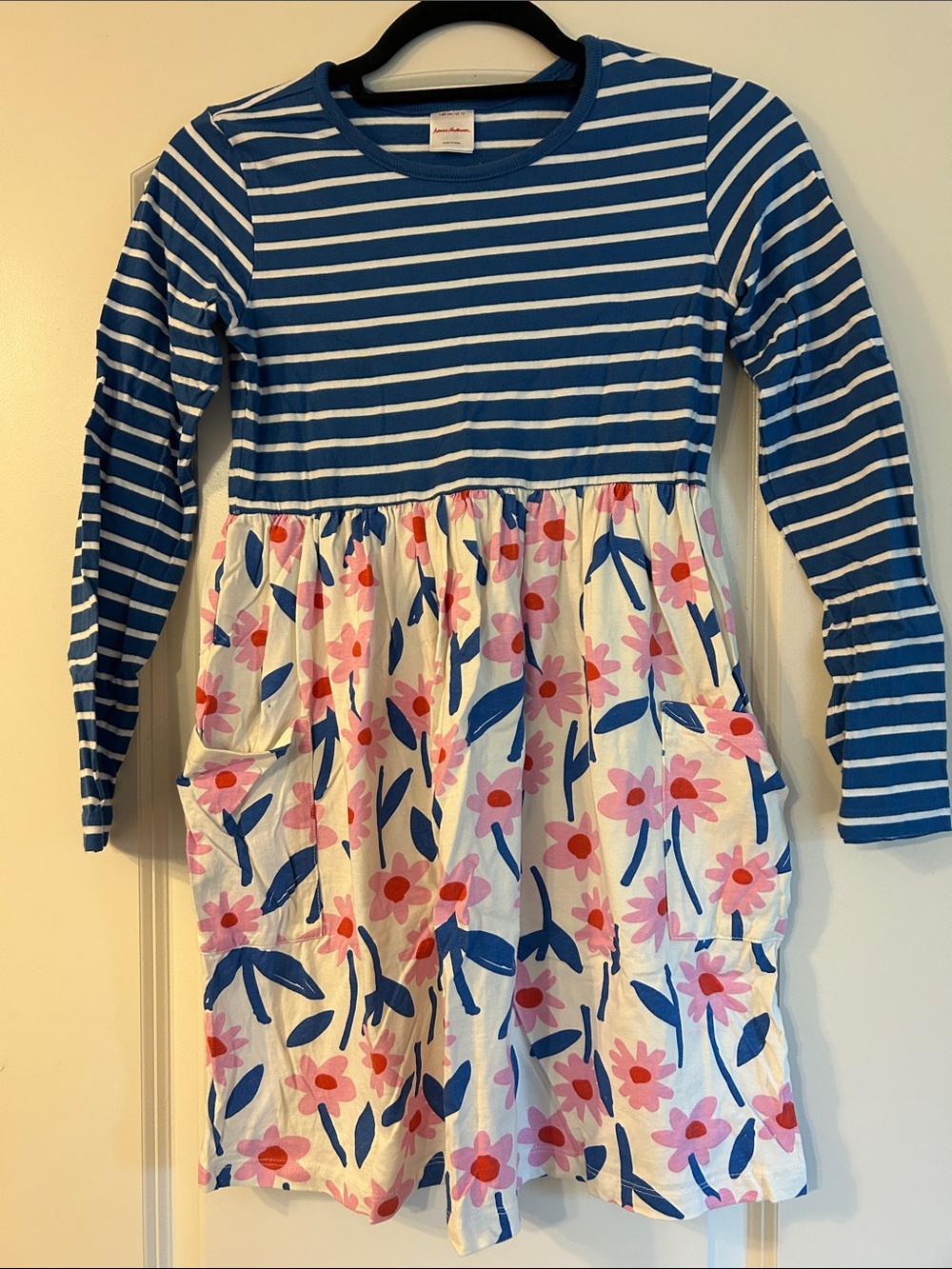 Hanna Andersson Blue Striped Top with Pink Floral Skirt Dress